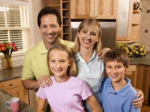 Family portrait in kitchen.